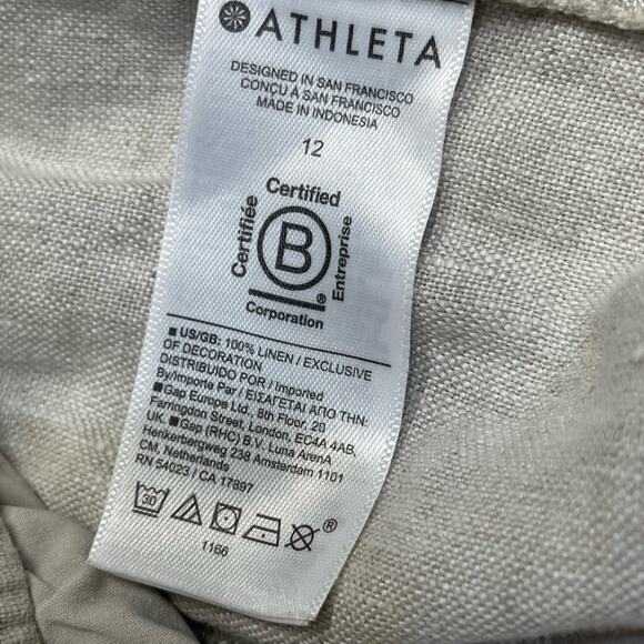 Athleta womens Linen Tapered Ankle Leg Pants Snap Pockets Natural Beige size 12 - Picture 12 of 12